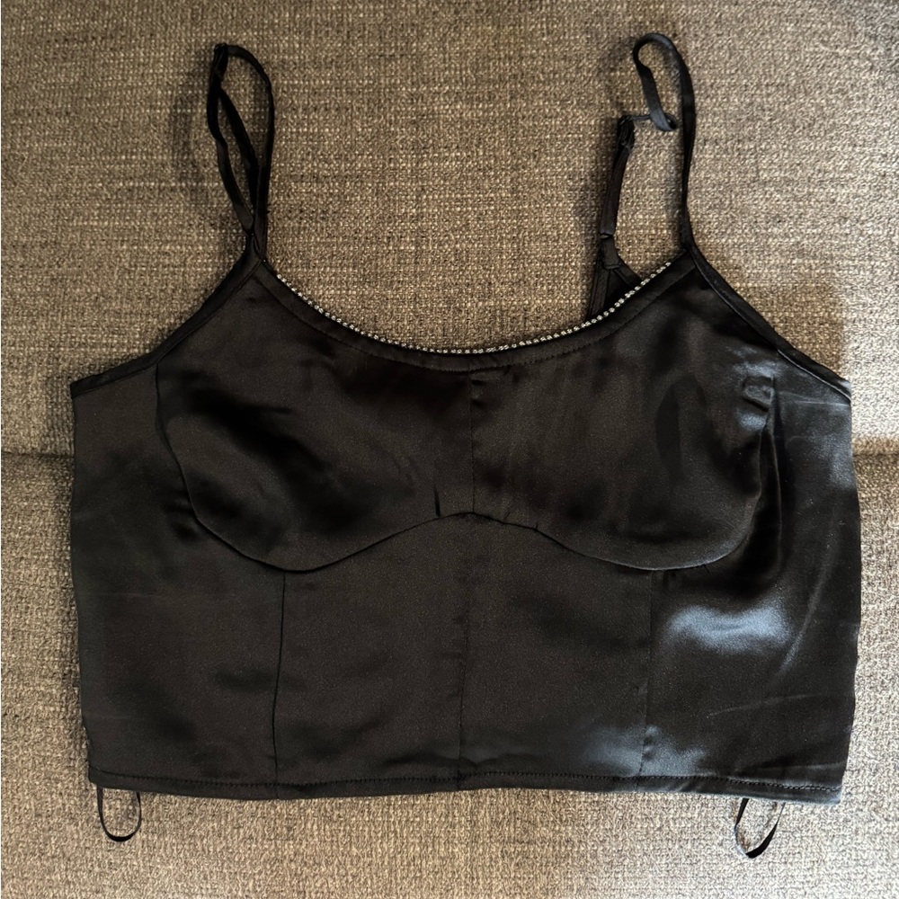 Black Satin Crop Top House of Harlow